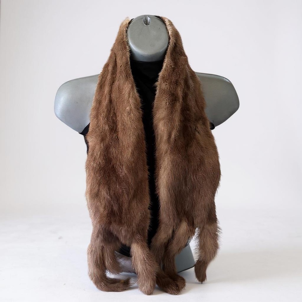 GENUINE MINK FUR SCARF CAPE WRAP COLLAR 6 TAILS
